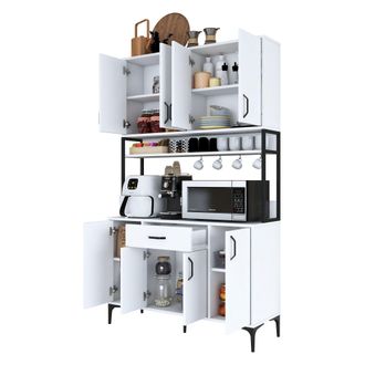 Dmora Aparador Cavriago, C&oacute;moda 5 Estantes, Un Caj&oacute;n, 8 Puertas, 120x40x199h Cm Blanco