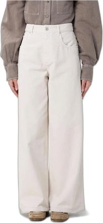 Brunello Cucinelli Jeans, Dames, Wit, M, Katoen, Wijde Pijpen Jeans van Katoen