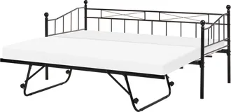 Beliani Letto Singolo Per Bambini Con Letto Estraibile In Metallo Nero 90 X 200 Cm Louannec