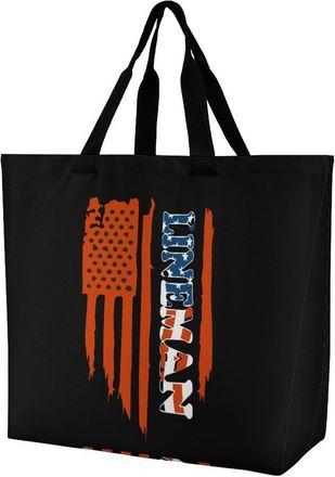 Generic U.S. Flag Lineman Reusable Shopping Bags Large Capacity Grocery Bag Heavy Duty Tote for Women 40x40x16cm