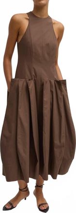 Tibi Pinched Pleat Dress In Brown