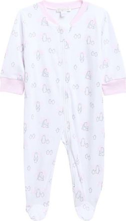 Kissy Kissy Print Pima Cotton Zip Footie in Pink at Nordstrom, Size Newborn