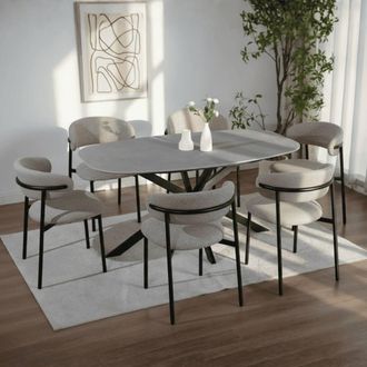 Home Source Industries Sigma Contemporary Dining Set 200cm Table & Padded Chairs in Beige | Size: 7 Pack
