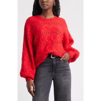 Treasure & Bond Cable Crewneck Sweater in Red Barbados Cherry at Nordstrom Rack, Size Xx-Small