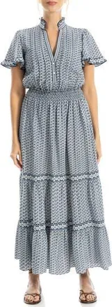 Max Studio Flutter Sleeve Maxi Dress in Dark Navy/Cream at Nordstrom Rack, Size X-Large
