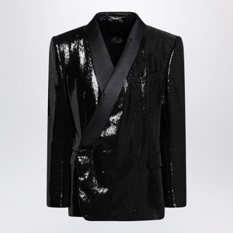 Dolce & Gabbana Giacca Sicilia tuxedo doppiopetto in paillettes nera