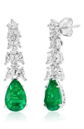Suzy Levian Gala Pear Cut Cubic Zirconia Linear Drop Earrings in Green at Nordstrom Rack