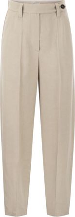 Brunello Cucinelli Brunello Cucinelli Womens Curved Viscose And Linen Trousers - Tan - Size EU 32 (Womens)