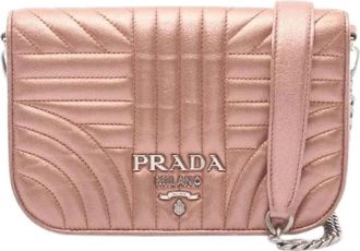 Prada Pre-owned Cross Body Bags, female, Pink, Size: ONE SIZE Pre-owned Nappa Impunture Leather Shoulder Bag