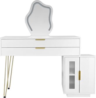 Urban Meuble Tocador blanco con espejo LED ondulado y mueble auxiliar modular