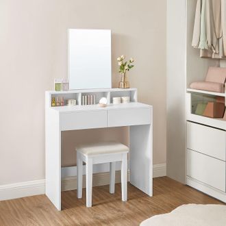 Vasagle Dressing Table Large Mirror 2 Drawers 3 Compartments Modern in White