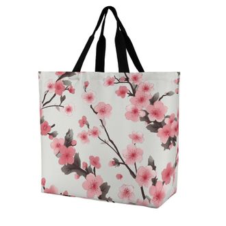 Generic Cherries Flower Tote Bag Foldable Shoulder Bag Reusable Handbags For Work Daily Use Beach