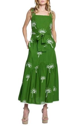 Ciebon Sadira Embroidered Tie Belt Tiered Sundress in Green at Nordstrom, Size Medium