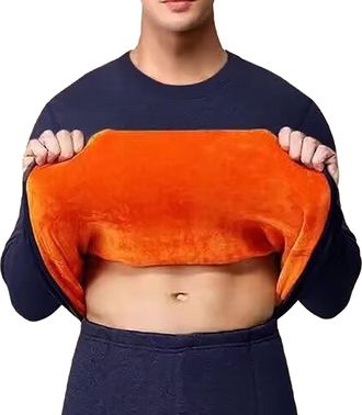 Generic Mens Fleece Crew Neck Sweatshirt Sherpa Lined Thermal Long Sleeve Top Casual Winter Warm Pullover Jumper Thickened Workwear, Navy, 3XL