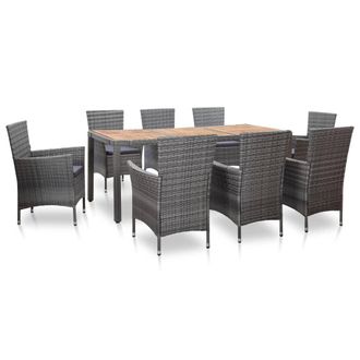 vidaXL Set De Comedor De Jard&iacute;n 9 Pzas Y Cojines Rat&aacute;n Sint&eacute;tico Gris Vidaxl