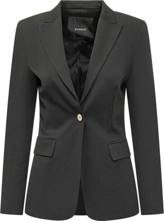 Pinko Getailleerde Blazer - Dames - Blazers - Zwart - XL - Leer - Jassen