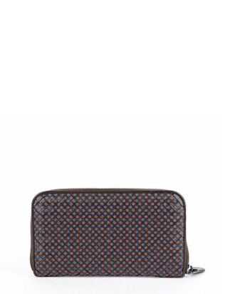Bottega Veneta Brown Intrecciato Leather Flower Pattern Zipped Long Wallet (Authentic Pre-Loved)