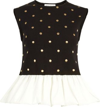 Nina Ricci polka dot peplum top - women - Polyester/Polyester/Cotton/Polyamide - M - Black