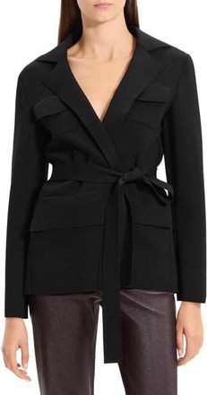 Theory Belted Knit Blazer in Black at Nordstrom, Size Large