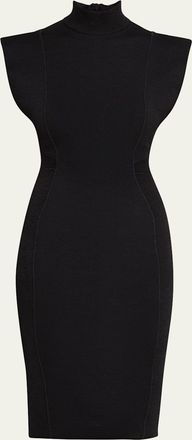 Alaia Mock-Neck Cap-Sleeve Seam Paneled Dress