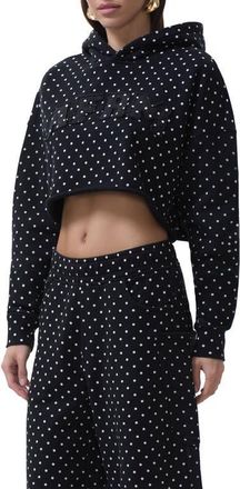 AFRM Darius Crop Cotton Hoodie in Noir Micro Dot at Nordstrom, Size X-Large