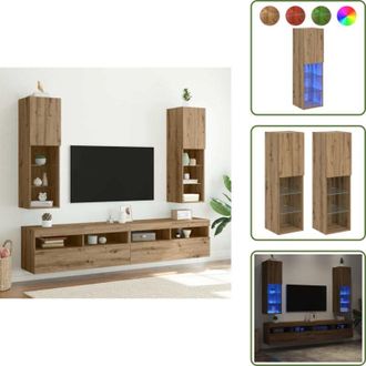 vidaXL Mobili a parete - vidaXL Mobili TV con Luci LED 2 pz Rovere Artigianale 30,5x30x102 cm - Mobili in legno multistrato
