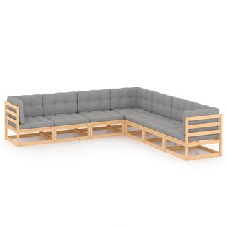 vidaXL Juego De Muebles De Jard&iacute;n 7 Pzas Y Cojines Madera Maciza Pino Vidaxl