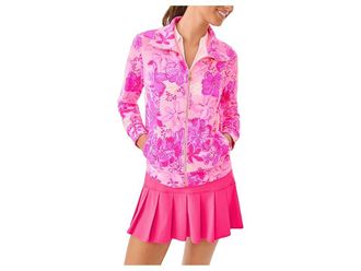 Lilly Pulitzer Eleni Zip-Up Upf 50+ Womens Sweatshirt Parigi Pink Supporting Squad : MD, Cotton/Modal/Spandex