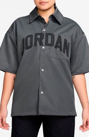 Nike Jordan Flight Short Sleeve Snap-Up Shirt in Iron Grey/Dark Smoke Grey at Nordstrom Rack, Size Small