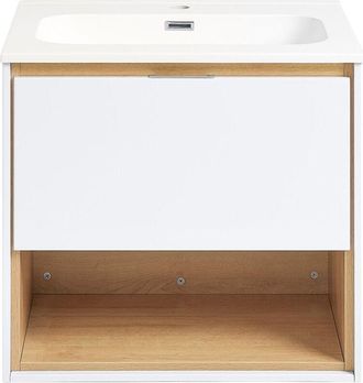SoBuy Sobuy - Mobili da bagno sospeso Mobile lavabo con 1 cassetto Bianco-Naturale 61x46x59 cm BZR171-N