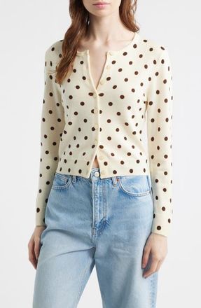 Reformation Bernadette Polka Dot Wool Cardigan in Brownie Dot at Nordstrom, Size X-Small