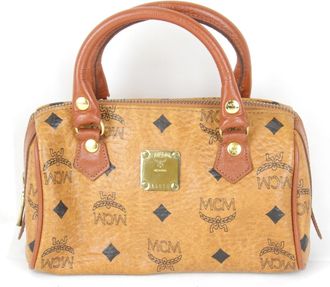 MCM Mcm Visetos Brown Leather Boston Bag (Pre-Owned)