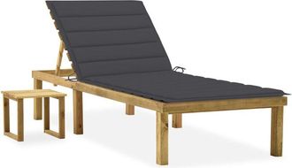 vidaXL Tumbona De Jard&iacute;n Con Mesa Y Coj&iacute;n De Madera De Pino Impregnada Vidaxl