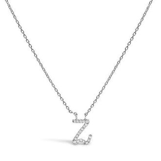 House of Brilliance 10K Gold Diamond Accent A-Z Initial Script Style Pendant Necklace in White | Z at Nordstrom