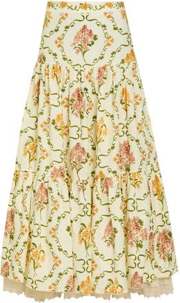 Agua Bendita Anis Floral-print Linen Maxi Skirt - Multicoloured - M (UK10)