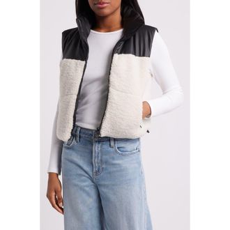 Thread & Supply Faux Leather & Faux Shearling Crop Vest in Ivory Black Combo at Nordstrom Rack, Size Medium