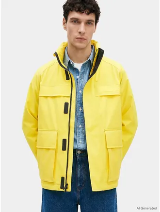 Tommy Hilfiger Mens Hooded Mid-Length Jacket - Yellow - XXL