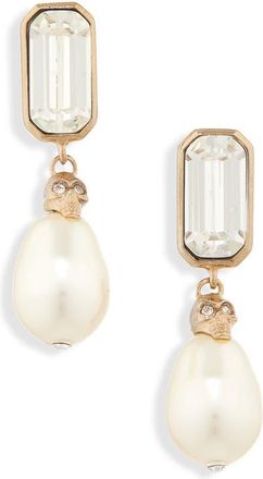 Alexander McQueen Crystal & Faux Pearl Skull Drop Earrings in Gold/pearl at Nordstrom
