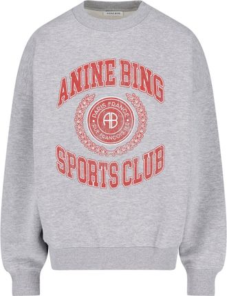 Anine Bing Grey Miles Printed Cotton Sweatshirt