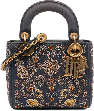 Dior Borsa a tracolla Lady Dior mini denim con ricamo 2017 - Blu