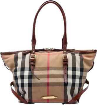 Burberry Pre-owned Canvas Tote Bag - Dames - Vintage Shopper - Beige - ONE Size - Leer - Vintage