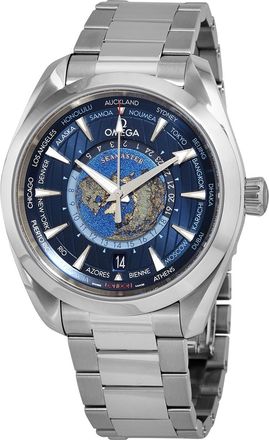Omega Pre-owned Omega Seamaster Aqua Terra World Time GMT Automatic Chronometer Blue Dial Mens Watch 220.10.43.22.03.001