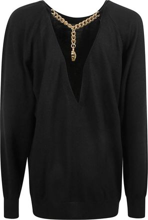 Moschino Zwarte Sweaters met Kettingen & Harten - Dames - V-hals truien - Zwart - XS - Truien & Vesten