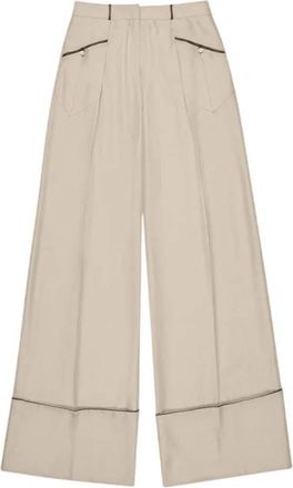Bally Bone Wide-Leg Silk Pants, Brand Size 38 ( US Size 2 )