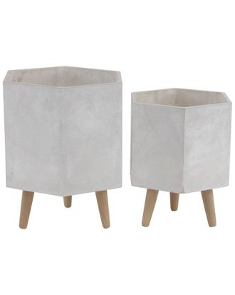 CosmoLiving by Cosmopolitan Cosmoliving By Cosmopolitan Set Of 2 Farmhouse Fiber Clay Planters With Stands