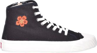 Kenzo Schoenen, Dames, Zwart, 37 EU, Katoen, Hoge Top Canvas Sneakers