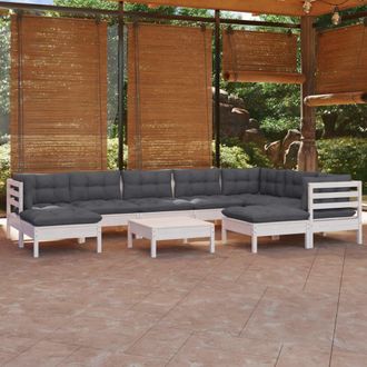 vidaXL Muebles De Jard&iacute;n 10 Pzas Con Cojines Blanco Madera Maciza Pino Vidaxl