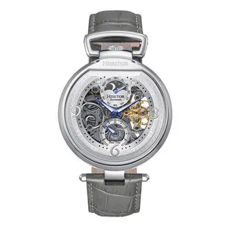 Heritor Lincoln Leather-Band Skeleton Watch with Moon Phase in Grey at Nordstrom