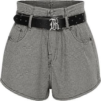 R13 Womens Double Loop Veni Short In Black-White Houndstooth