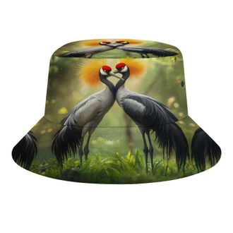 Generic Gray-Crested Cranes Bucket Hats Summer Sun UV Protection Hat Travel Beach Cap with Pattern for Men Women